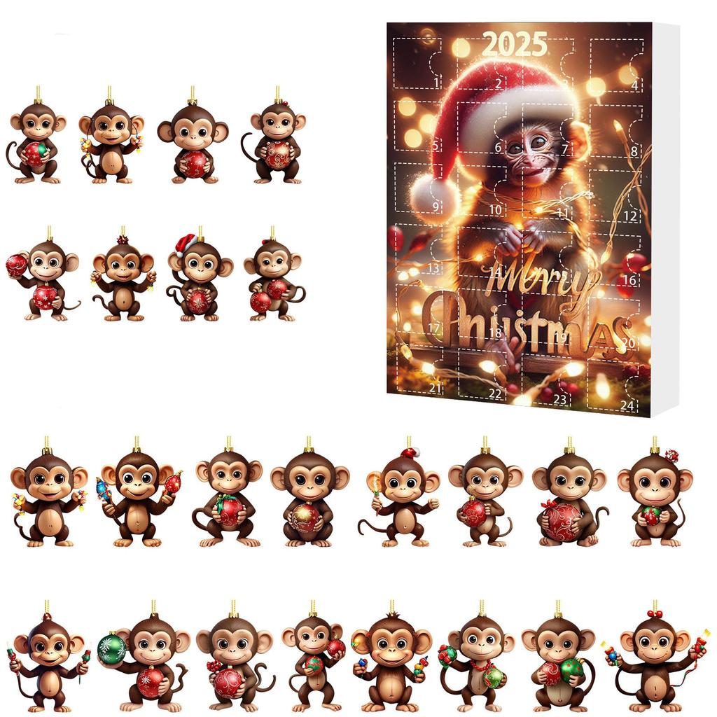 Christmas Tree Decorations with Santa Hats Cute Monkey Countdown Calendar Multi-Purpose Hanging Monkey Ornaments for Home Decor