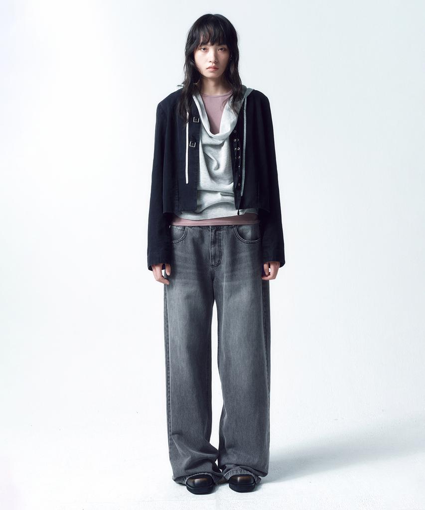 INSILENCE WOMEN [Calik] Low-Waisted Wide Jeans Ash Grey