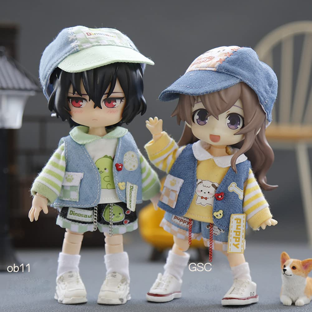 rakulifey Obitsu 11 Clothes, Hat, OB11 Size Costume Set, Jacket, Pants, Vest, 112 BJD Doll Clothes, 4-Piece Set (Green)
