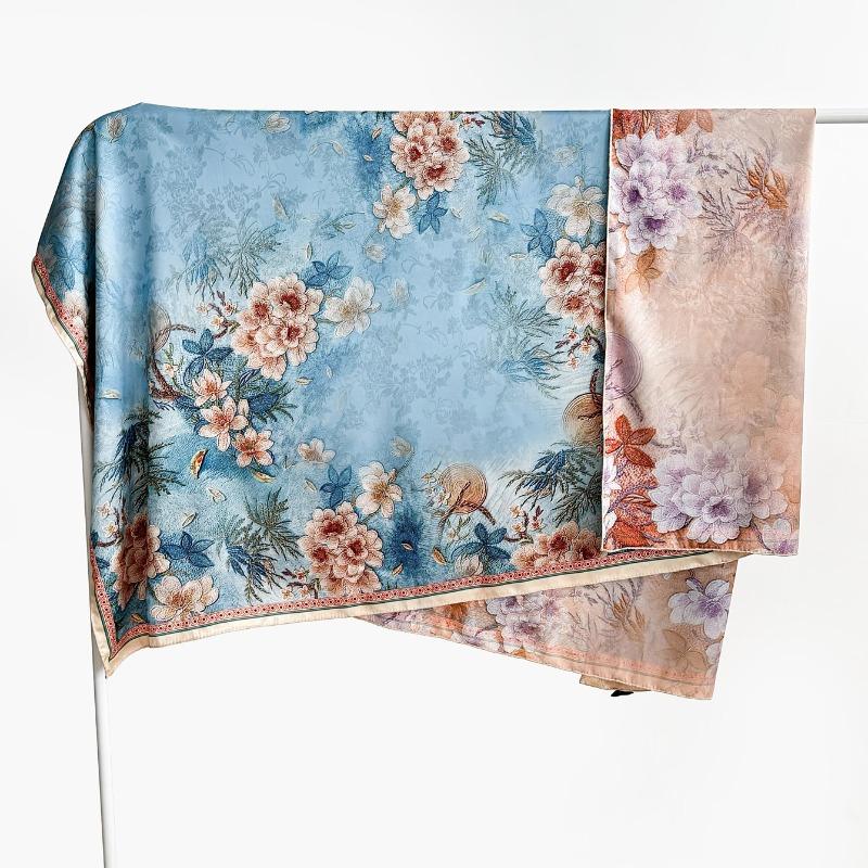 Chinese style fragrant cloud gauze square scarf silk scarf floralsprinting double-sided silk scarf shawl
