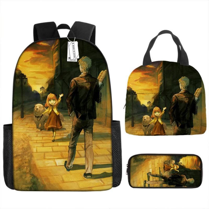 Kids Cartoon Character Print Backpack Set School 17 Inch Oxford Fabric Bag With Lunch Pouch Pencil Case