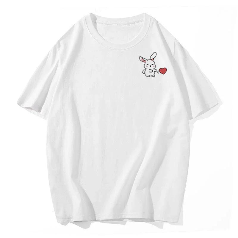 Summer fashion cartoon rabbit couple T-shirt boyfriend high-quality women's short sleeved T-shirt