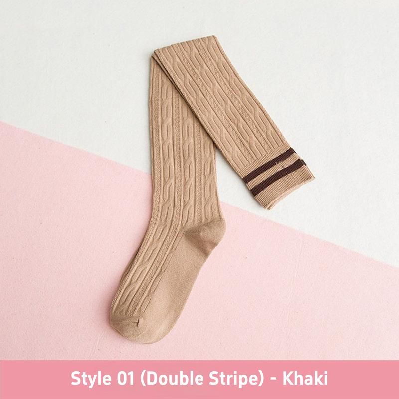 1 3 Pairs Women's Cotton Thigh High Socks Over The Knee Colorful Striped Pattern Casual Daily Wear Fashion Socks Black White