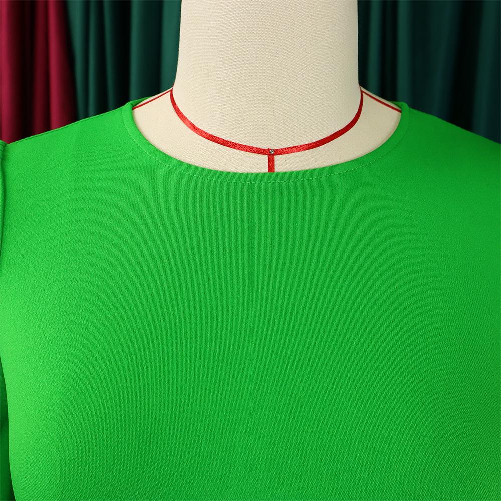 Summer Women's Dress Plus Size Solid Color Round Neck Bubble Sleeve Slim Waist Dresses