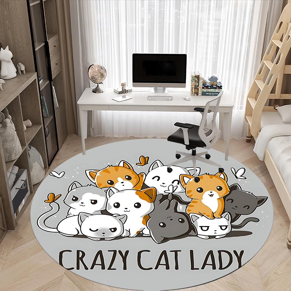 1pc Cats Crazy Office Round Area Rug, Indoor Mat Suitable For Office, Under Office Chairs Bedroom Living Room Home Decor, Room Deco
