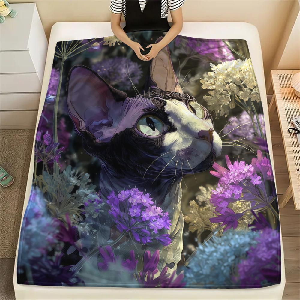 1PC Sphynx Cat Print Flannel Blanket, High Quality Comfortable for All Seasons, Home Decor, Warmth and Comfort, Perfect for Christmas Gifts