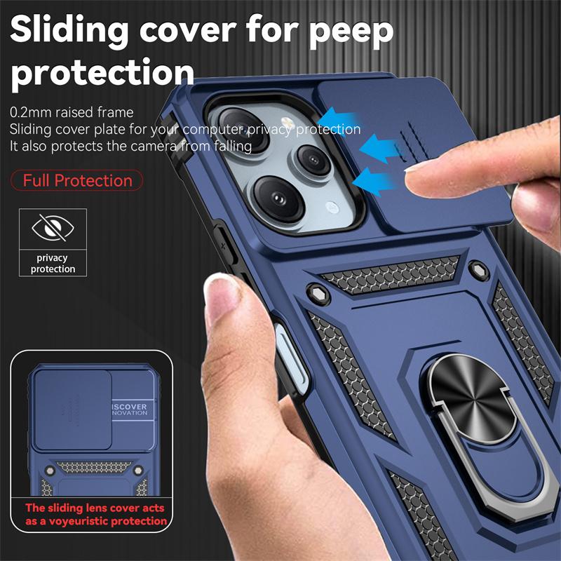 Capa For Xiaomi Redmi 12 4G Case Armor Slide Camera Lens Protect Back Cover for Redmy 12 Redmi12 4G Ring Stand Shockproof Funda