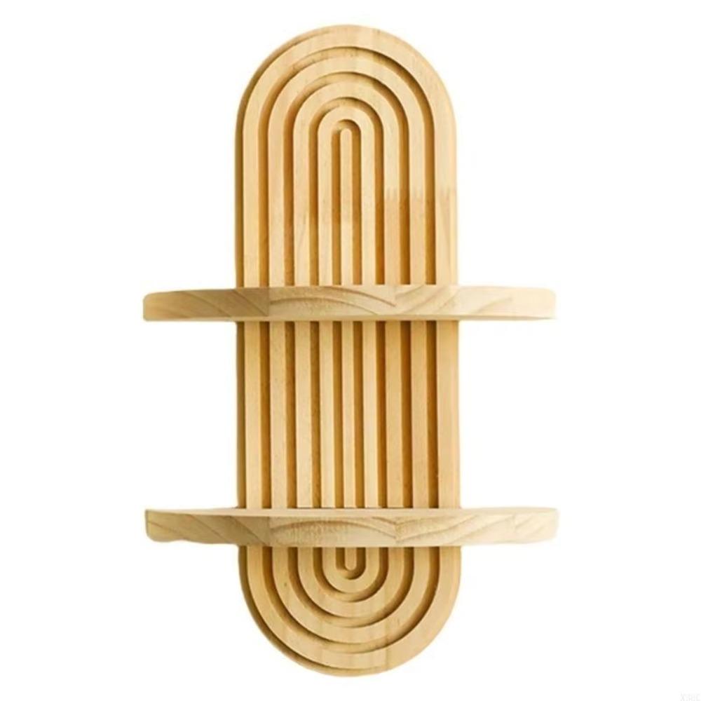 Oval Threaded Wooden Wall Shelves Natural Artistic Wooden Stand Wall Mounted Shelf Living Room