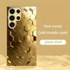 Honeycomb shaped pattern gold plated glass phone case suitable for Samsung Galaxy S26 S25 S24 S22 S21 S20FE/Ultra/Plus anti drop
