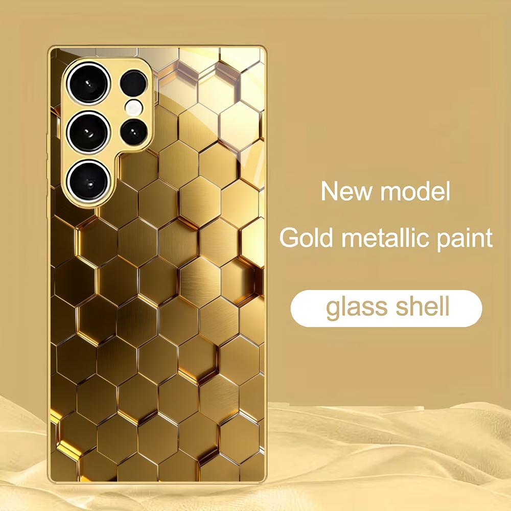 

Honeycomb shaped pattern gold plated glass phone case suitable for Samsung Galaxy S26 S25 S24 S22 S21 S20FE/Ultra/Plus anti drop GalaxyS25