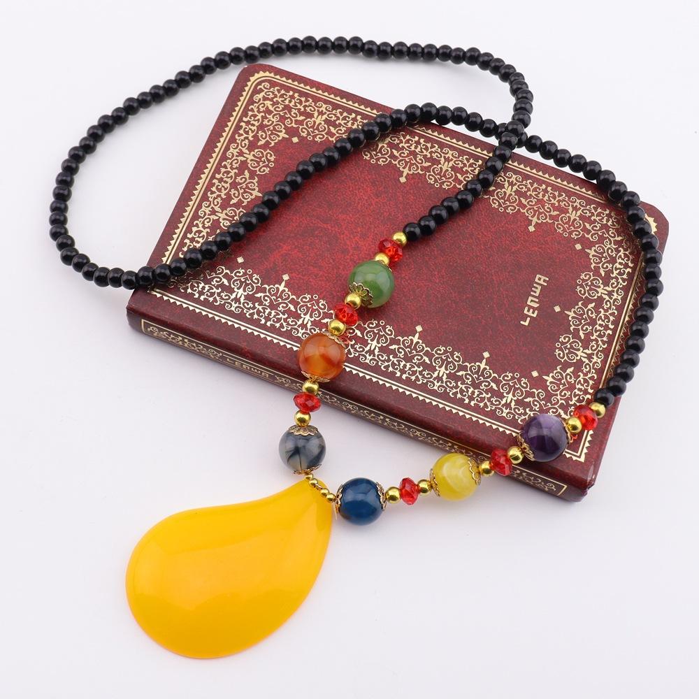 

Ethnic Style Light Luxury Long Sweater Chain Retro Style Imitation Beeswax Water Drop Necklace Internet Celebrity Premium Accessories N775