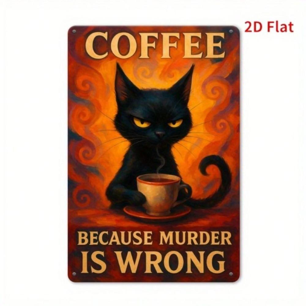 Vintage Black Cat Metal Sign, Retro Wall Decor for Cafe Home