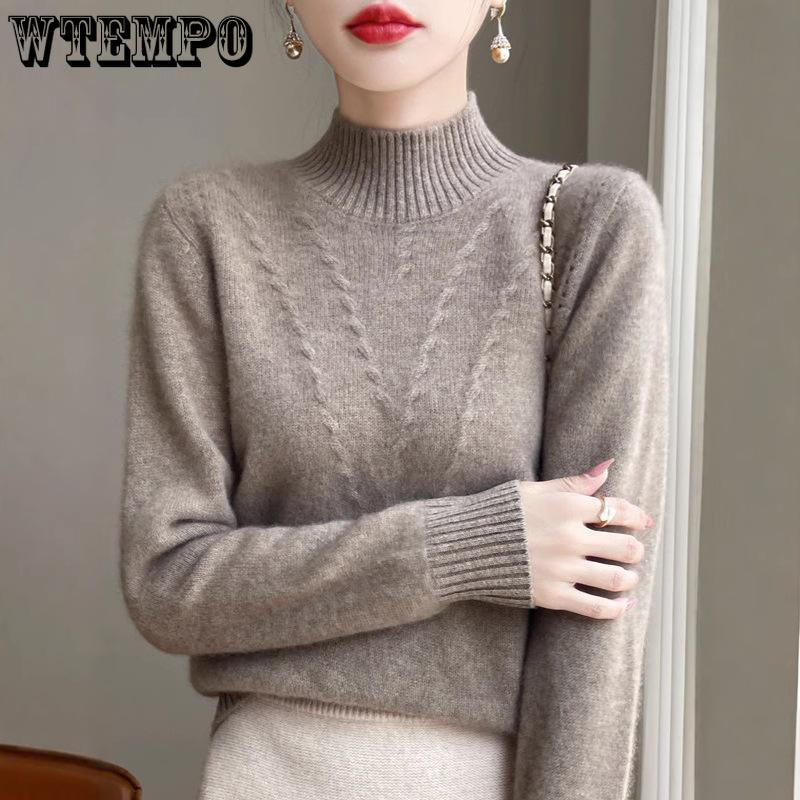 Sweater Women Half Turtleneck Pullover for Women In Autumn and Winter Thick Loose Solid-color Knitted Sweater and Inner Top