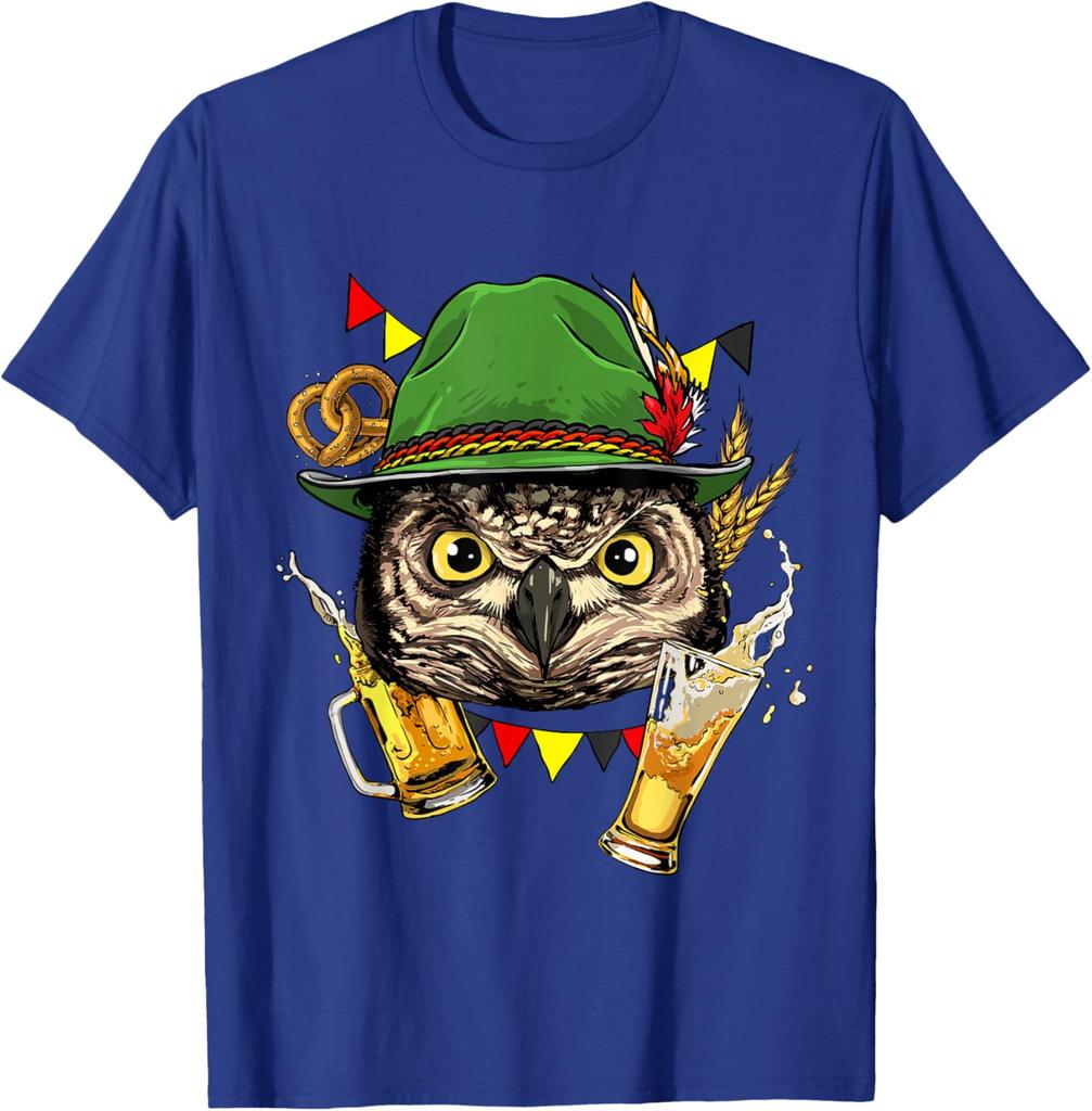 Owl Oktoberfest Beer Mug Bavarian Festival Graphic Tee Casual Cotton Short Sleeve T-Shirt