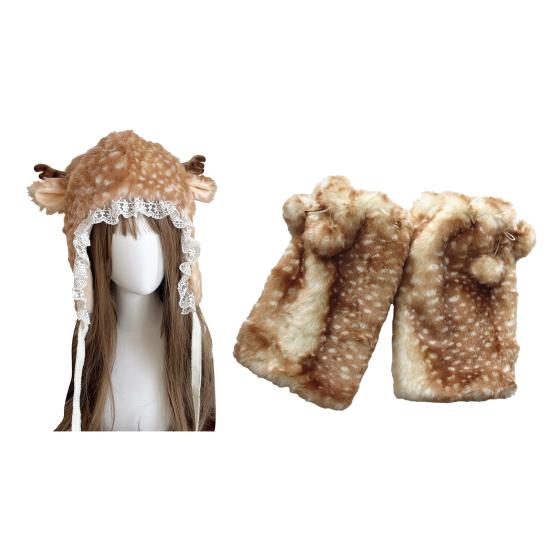 Winter Hat with Cartoon Deer Ears Plush Lining Ear Protection Hat Thickened Warm Adjustable Fit Leg Warmers Winter Wear