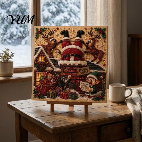 DIY Decorative Wall Ornaments Christmas Faux Pearl Art Kit, Rhinestone Painting 8" X 8", Cartoon Kits for Kids Snowman Animal Diamond Craft