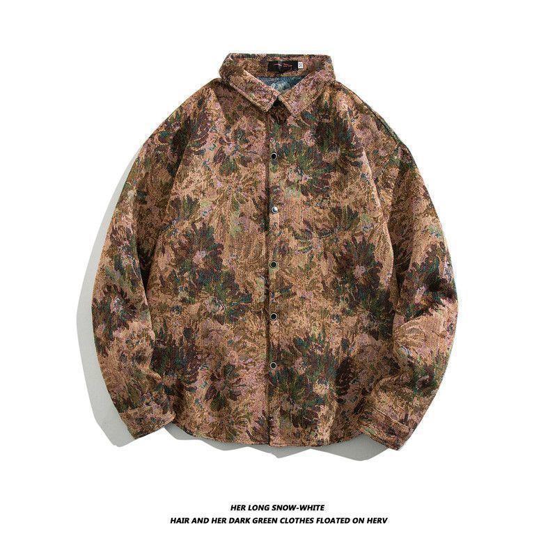 

Мужская кубинская винтажная ретро-рубашка с длинным рукавом — японский этнический стиль для осени и зимы XL