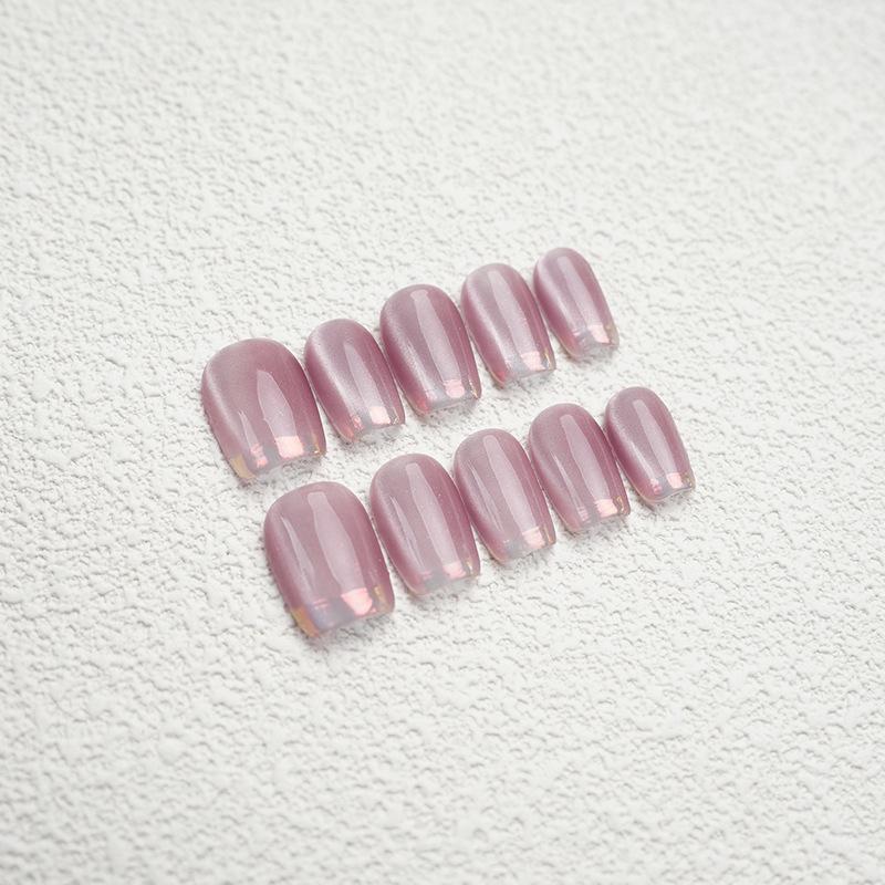 

Наклейки для ногтей ручной работы с фиолетовыми и розовыми короткими кристаллами кошачьего глаза, съемные наклейки для ногтей, готовые кусочки ногтей