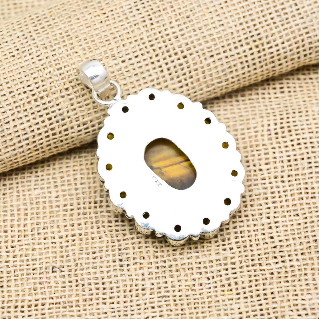 Tigerauge, Citrin Edelsteinschmuck 925 Sterlingsilber Handgefertigter Anhänger