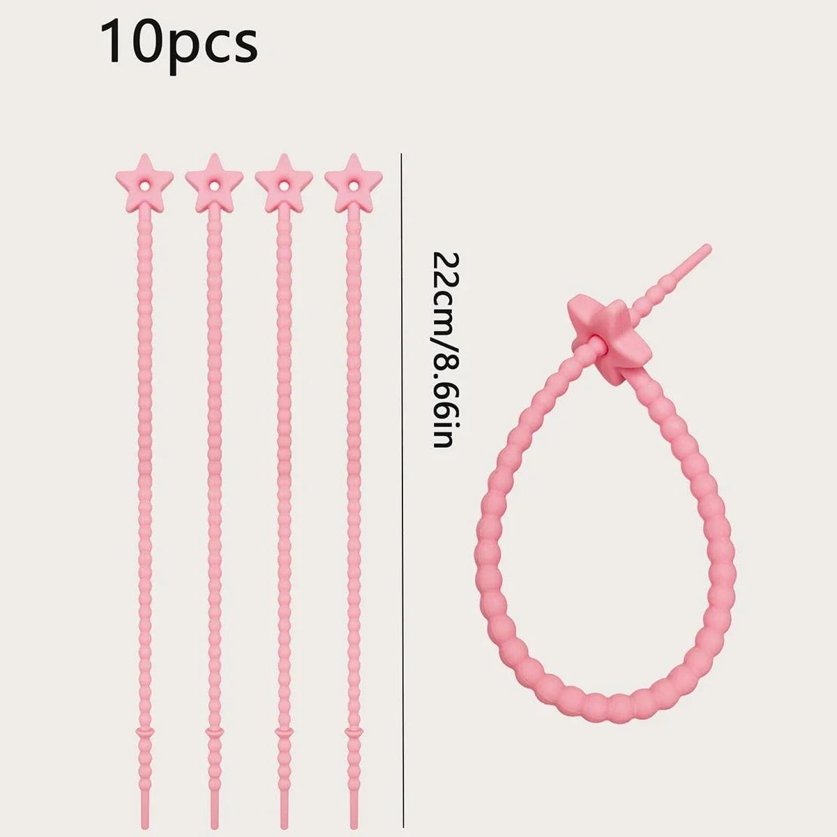 

10 шт. Силіконові самофіксуючі стяжки для кабелів та дротів Багатофункціональні багаторазові стяжки для кабелів Органайзер Застібка для кабелю Харчового пакета В язка Інструмент рожевий