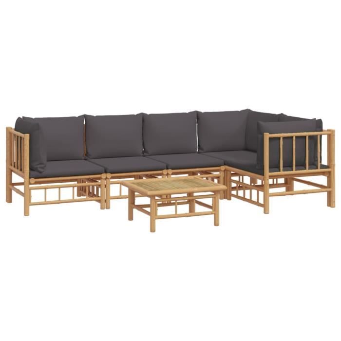 VidaXL Salon de jardin 6 pcs avec coussins gris foncé bambou 3155233