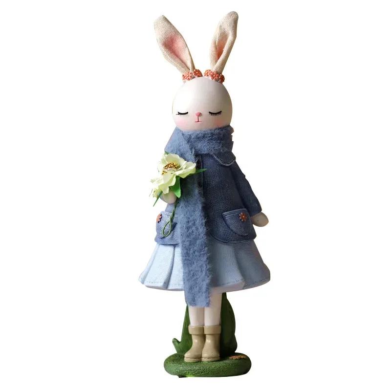 Artistic Bunny Sculpture Resin Animal Statue Miniature Room Decor Modern Style Home Decor Miniature Kids Toy Desktop Accessories