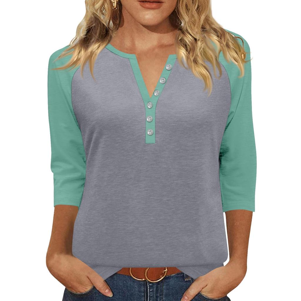 Women's T Shirt Print Button 3/4 Sleeve Daily Weekend Fashion Basic V- Neck Regular Top