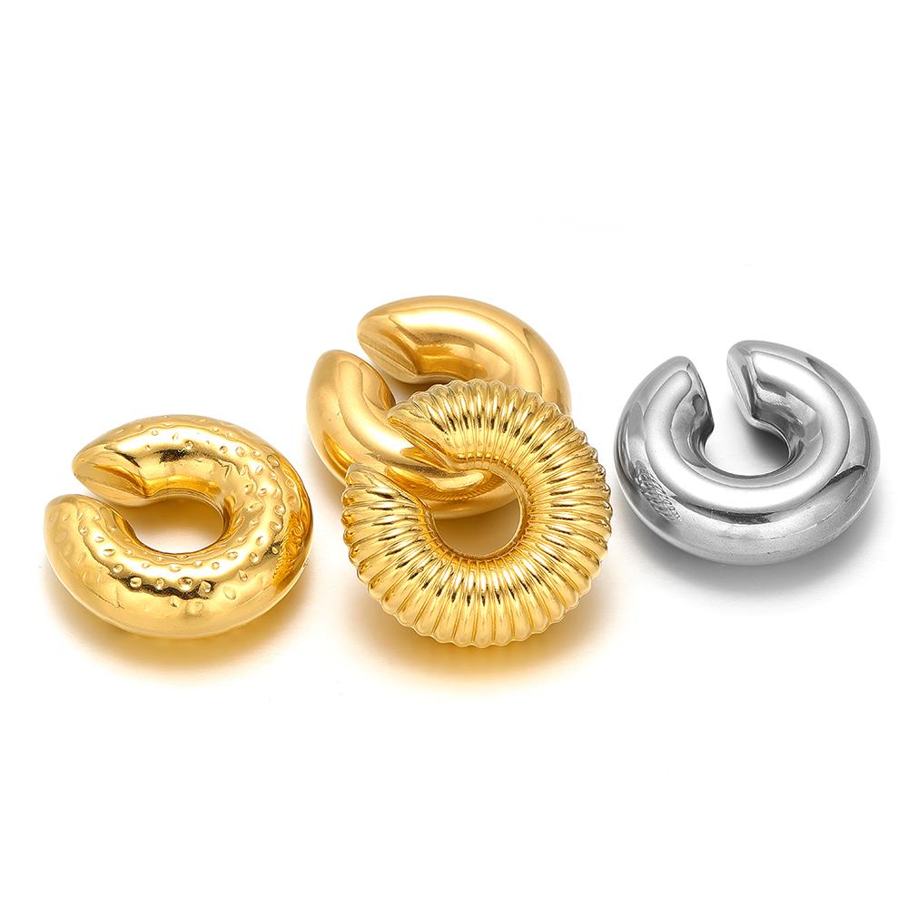 1 Paar Goldfarbe Punk Vintage Klobig Geometrisch Rund Ohr-Manschette Edelstahl Metallstruktur Dick C-Form Nicht-Piercing Ohrklemme