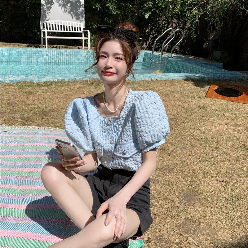 Student Puff Sleeve Shirt Women's Design New Chic Short Top Trendy Clothes