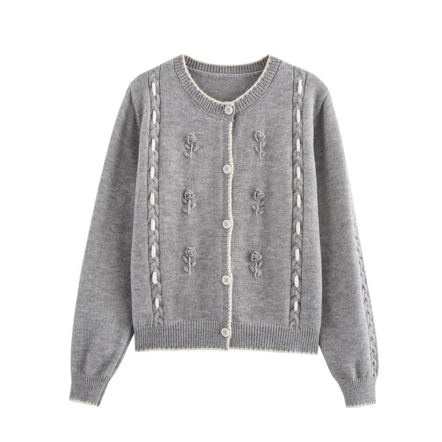 

Весенний женский кардиган крючком с цветочным узором и цветными блоками, с круглым вырезом, 2025 One Size серый