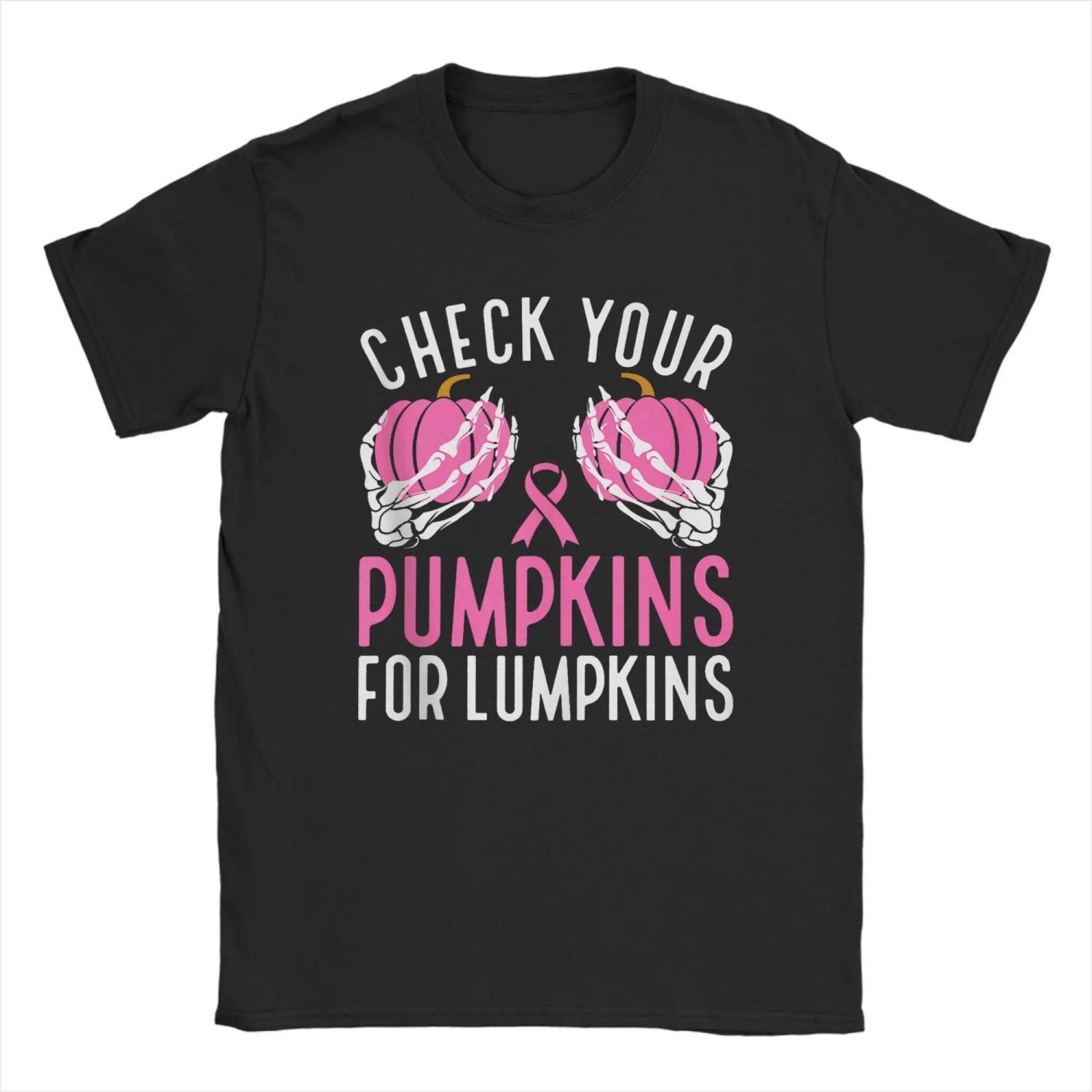 

Check Your Pumpkins Funny Halloween Breast Cancer Awareness T Shirts Cotton Vintage T-Shirts O Neck Short Sleeve Clothing S чёрный