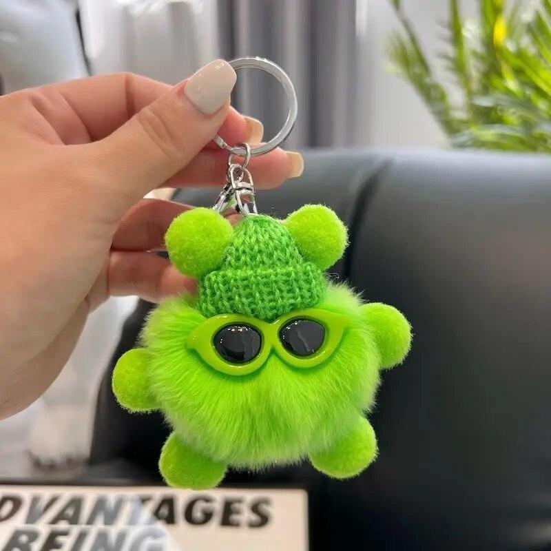 Cute Elfin Key Chains Sunglasses Elf Rabbit Hair Pendants Key Ring Accessories Woman Fashion Bag Handbag Decoration