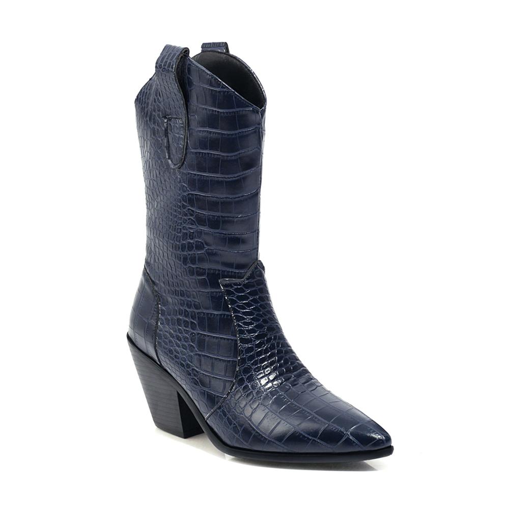 Autumn Faux Leather Cowboy Ankle Boots Women Wedge High Heel Booties Chunky Snake Print Western Cowgirl Boats Yellow White