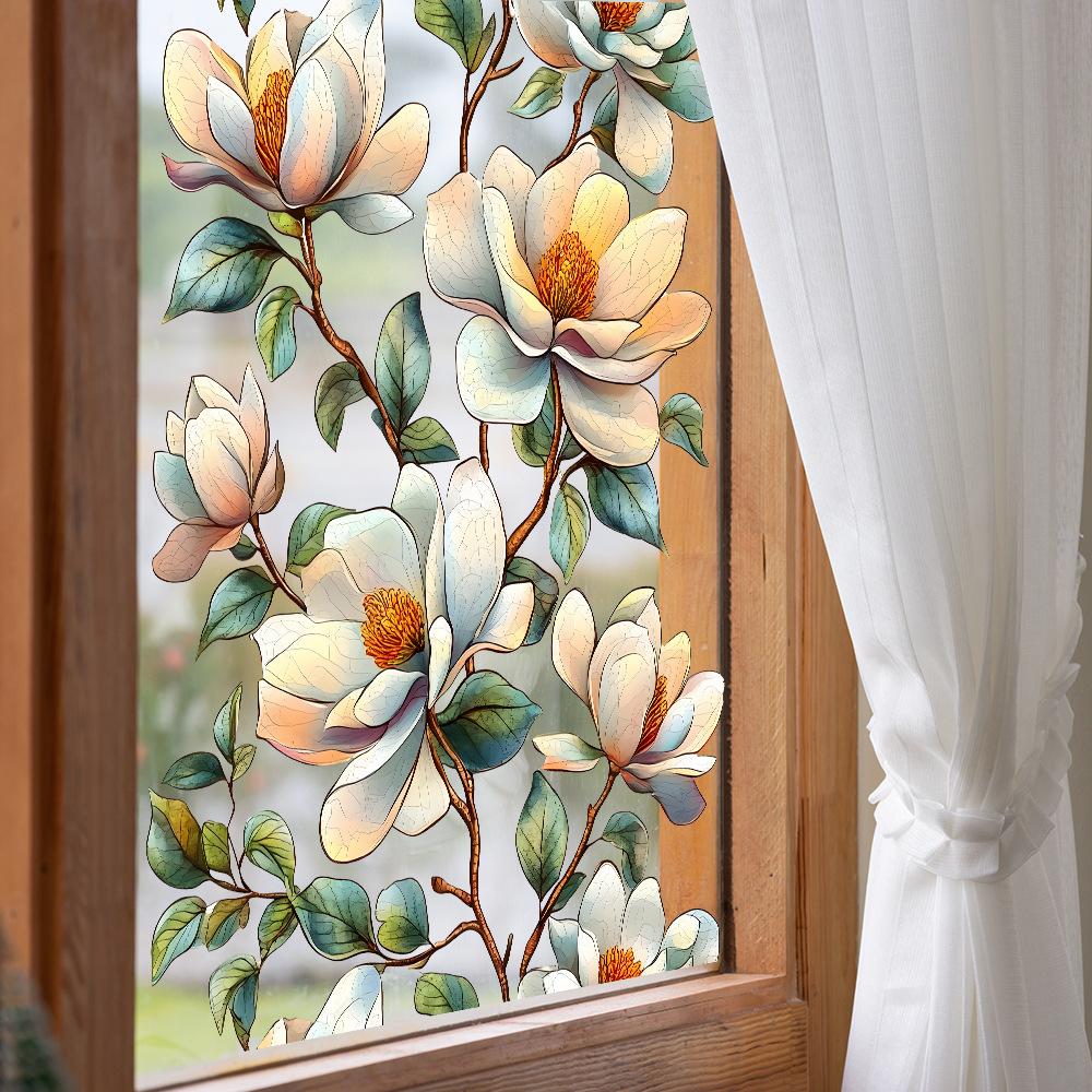 Akvarelové Květiny Listy Balkon Skleněné Okno Zkrášlení a Dekorace Samolepky na Okno na Statickou Elektřinu
