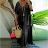 Abito Lungo Estivo Elegante Vintage da Donna Casual con Scollo a V e Volant Nuovo Moda Misto Cotone Taglia Grande Design Irregolare