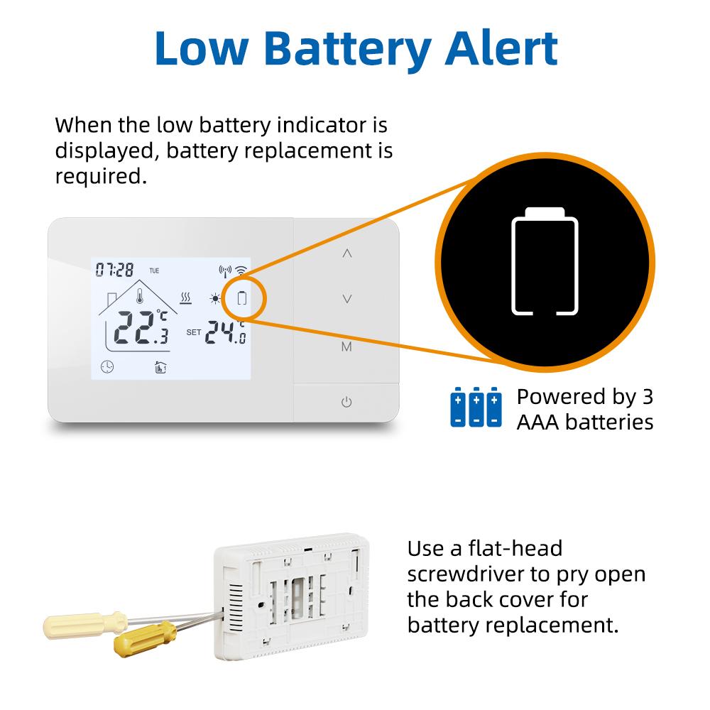 Smart Tuya WiFi Thermostat for Gas Boiler Heating /Cooling Powered by Battery/USB Works With Alexa Google Home Daily Programable