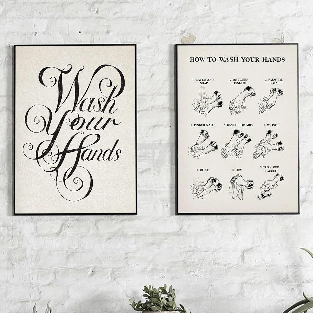 Wash Your Hands Quote Poster Toilet Roll Paper Origami Art Print Vintage Canvas Painting Nordic Wall Picture Bathroom Home Decor