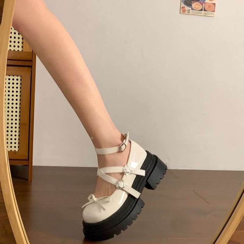 

Bow platform small leather shoes women s British style 2025 spring new versatile Japanese jk sweet cool Mary Jane single shoes 40