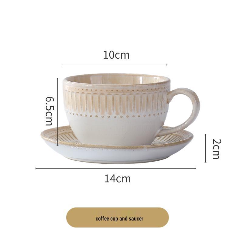 Nordic Vertical Stripe Embossed Ceramic Dining Set: Bowls, Plates, Dishes, Coffee Cup & Saucer, Fish Plate for Western Cuisine.