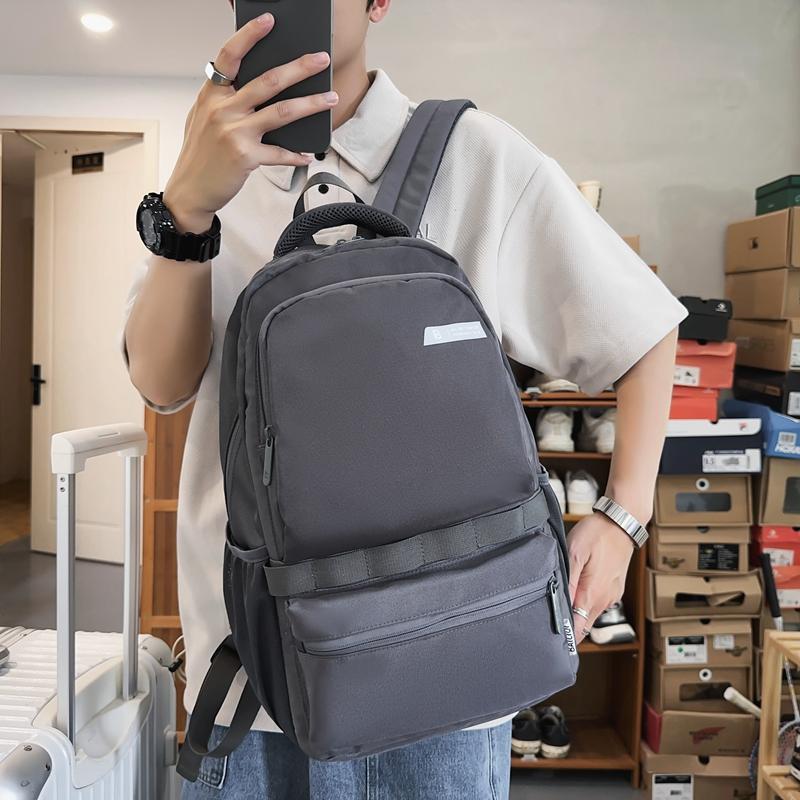 Men Solid Color Backpack Large Capacity Computer Bag Travel Couple Backpack Student Schoolbag