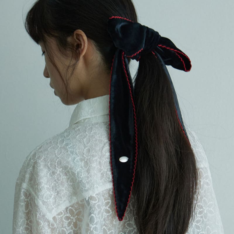 HOKUSPOKUS Wave Edge Velvet twilly_Black