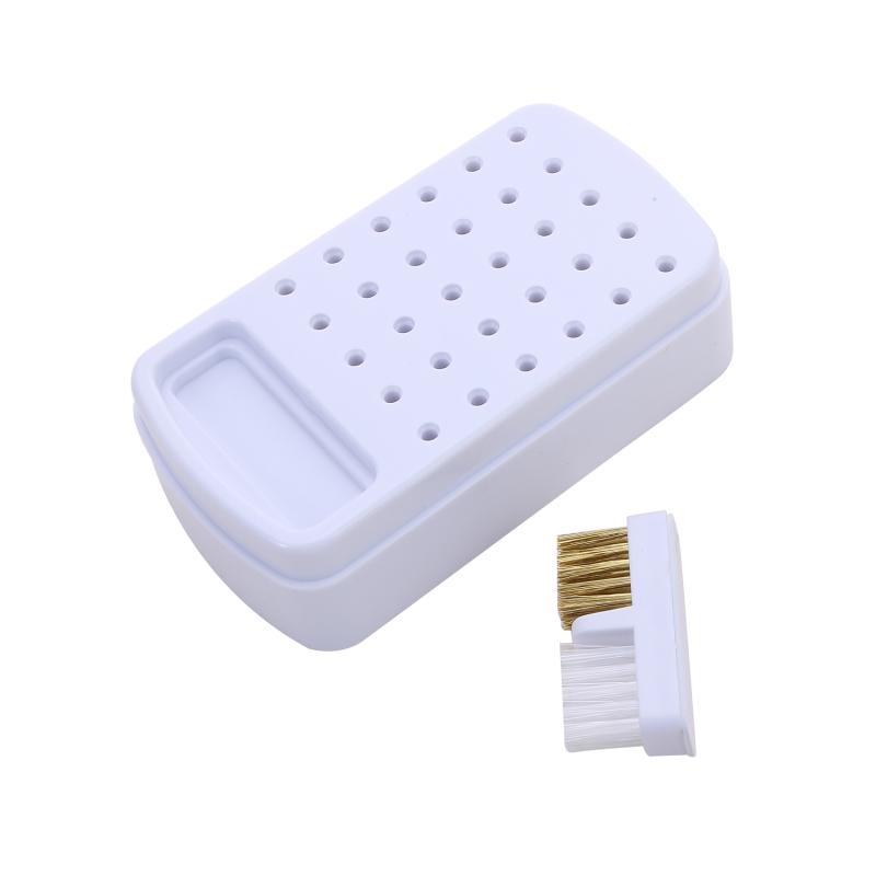2 In 1 Nail Drill Bits Storage Box 30 Holes with Cleanning Brush Manicure Salon Grinding Head Holder Display Nail Art Accessory