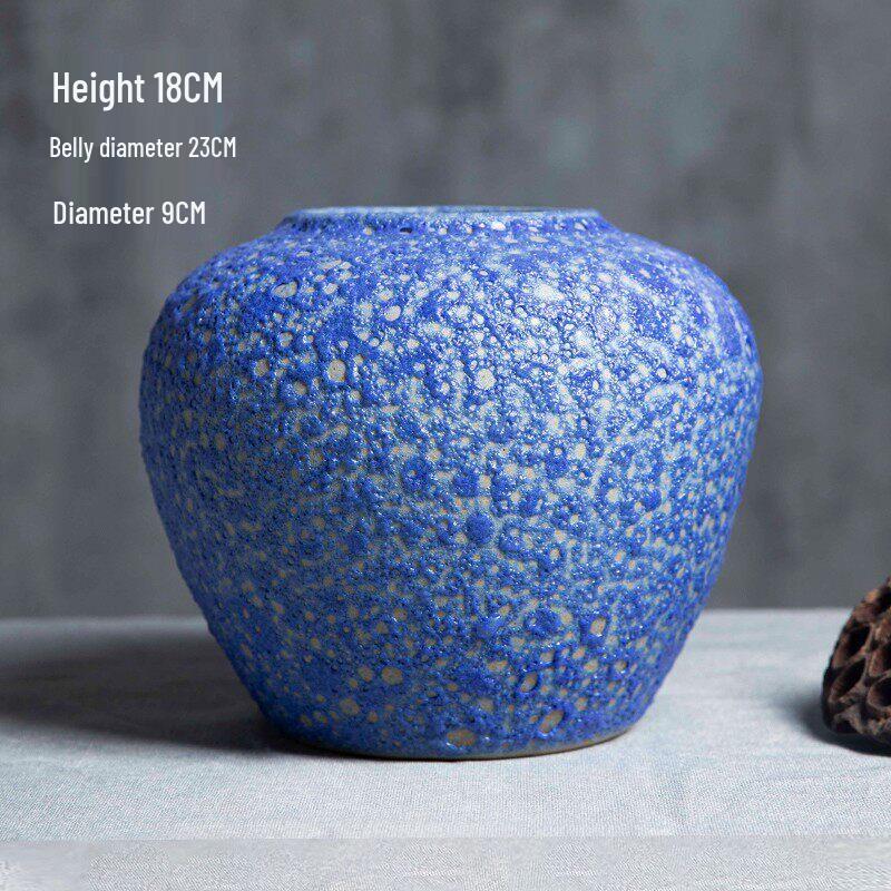 LianPinHui Handcrafted Ceramic Blue Bubble Flower Vase Set