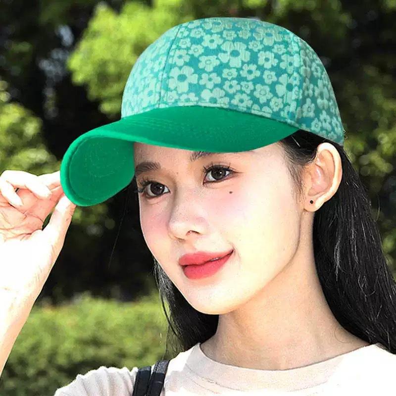 Hard Top Small Floral Textile Baseball Cap Women'S Fashion Sunshade Foreign Style Versatile Outdoor Cap