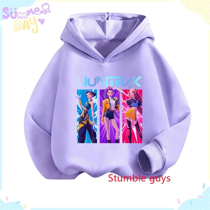 K-pop Demon Hunter Girl Kids Sweatshirt Autumn/Winter Christmas Soft and Warm Santa Claus Print Comfortable Pullover