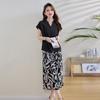 Fashion summer short-sleeved shirt set New V-neck shirt printed wide-leg pants two-piece set