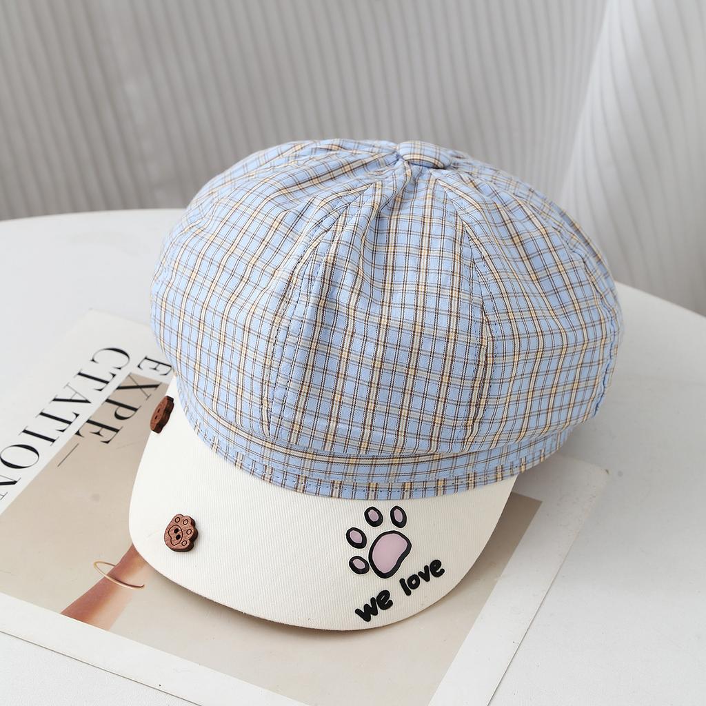 New Plaid Star Anise Hat Female College Student Literary Retro Beret Versatile Face Small Puppy Feet