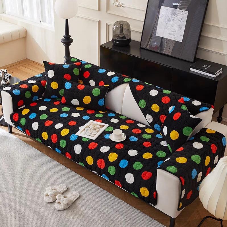 Milk Velvet Color Sofa Cushion Pastoral Style Plush Cushion Winter Thickened Non-Slip Sofa Cover Towel