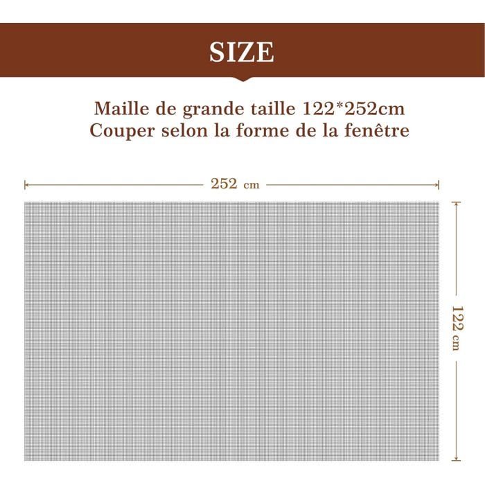 Moustiquaire sur mesure 122 x 252 cm en fibre de verre – anti-moustiques, résistante UV, gris