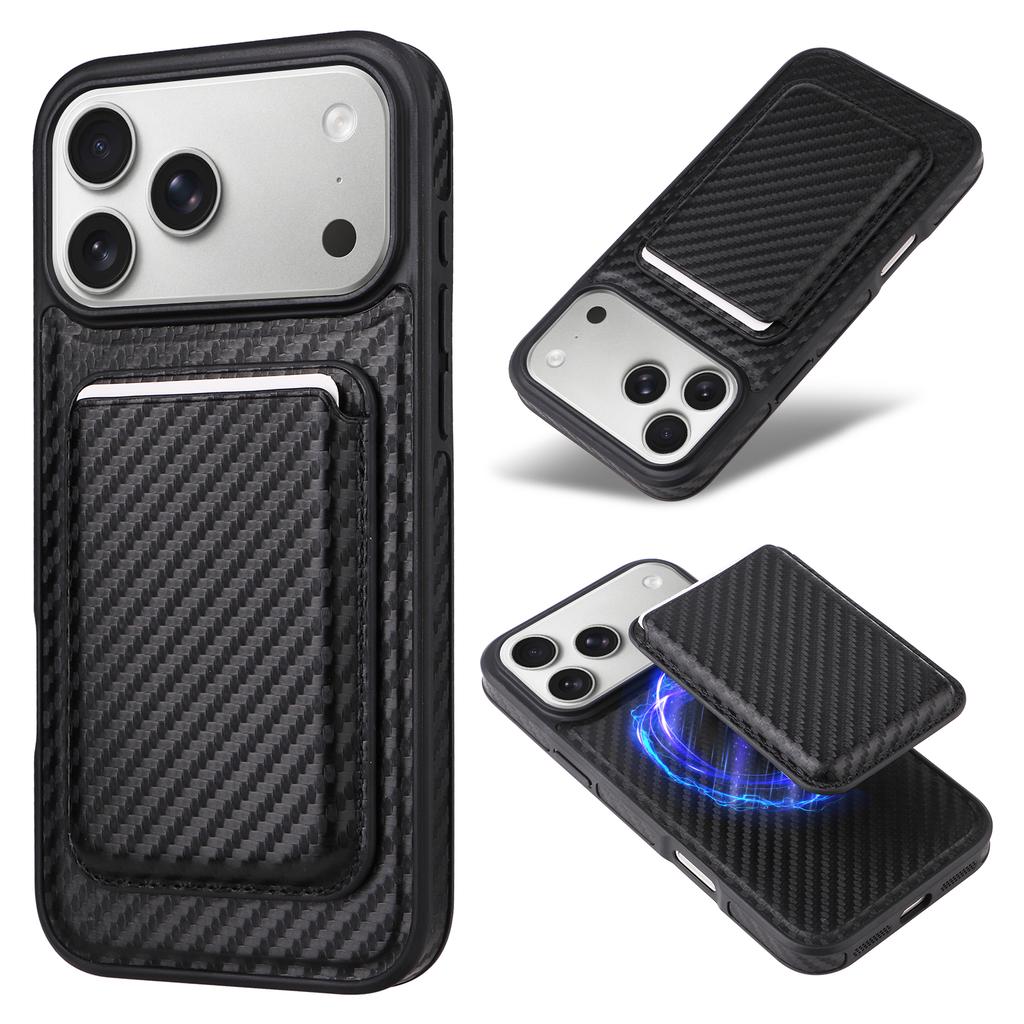 Carbon Fiber Saffiano Leopard Pattern Leather Case For iPhone 17 16 15 14 13 Pro Max Plus 16E 17Air Magsafe Magnetic Card Holder